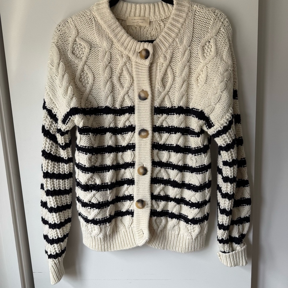 Sezane Sean Cardigan Ecru / Navy - Size S - Picture 2 of 9